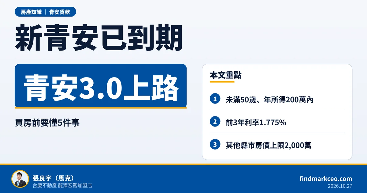 新青安7月底已到期，青安3.0現在怎麼貸？龍潭中壢平鎮楊梅買房人要懂的5件事｜封面圖