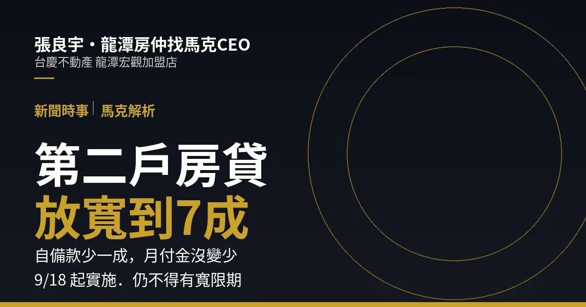 第二戶房貸放寬到7成：換屋族自備款少100萬（以千萬房價計），龍潭買房要注意3件事｜封面圖