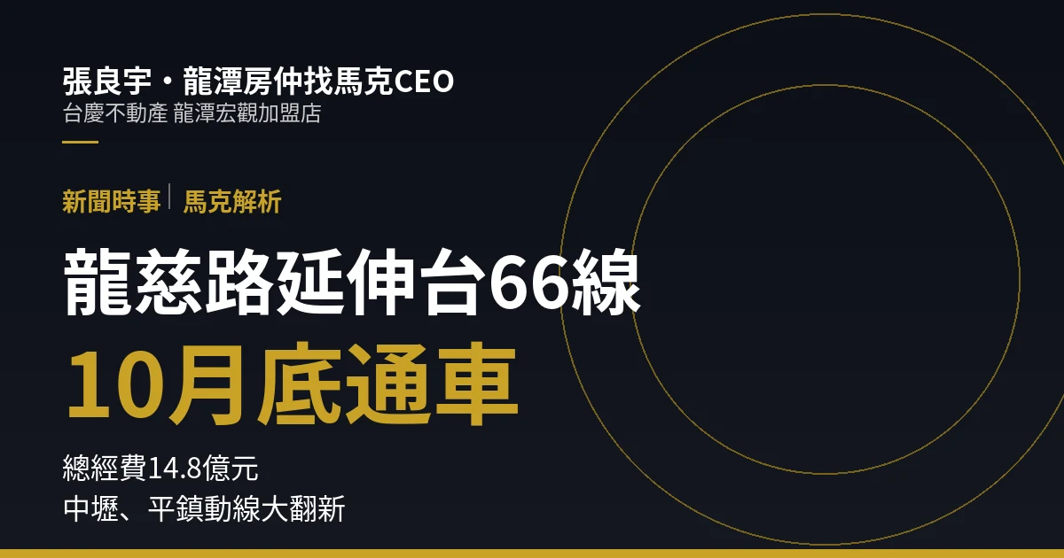 中壢龍慈路延伸台66線10月底通車：14.8億打通中壢平鎮，買房前要搞懂的4件事｜封面圖